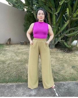 Calça Pantalona Cintura Alta no Crepe