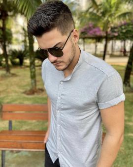 Camisa Masculina Manga Curta Slim Fit Linho