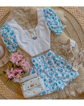 Conjunto Cropped e Short Cintura Alta Branco