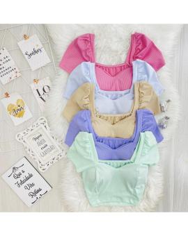 Cropped Canelado Manga Bufante