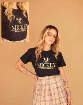 T-Shirt Feminina Algodão Preta Mickey
