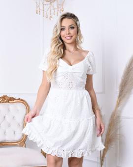 Vestido Curto Laise Branco com Manga