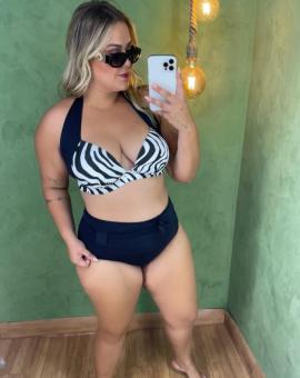 Biquíni Plus Size Cintura Alta com Bojo Preto e Branco