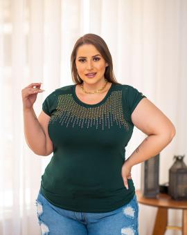 Blusa Feminina Plus Size de Manguinha com Strass na Viscolycra