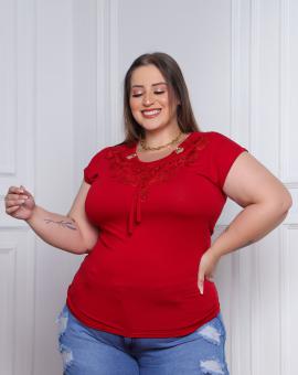 Blusa Feminina Plus Size de Manguinha Vermelha