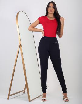 Calça Montaria Preta Cintura Alta Tecido Grosso