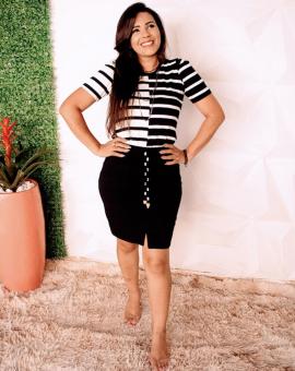 Conjunto Evangélico Saia e Blusa Preto e Branco