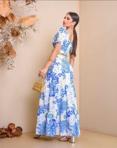 Conjunto Saia Longa e Cropped Branco Estampado Atacado na Rua 44 em Goiânia