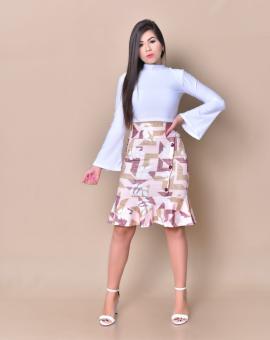 Saia Evangélica Cintura Alta com Babado Estampada