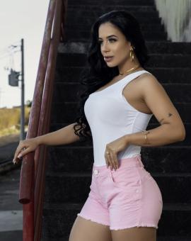 Short Jeans Colorido Feminino Cintura Alta Desfiado