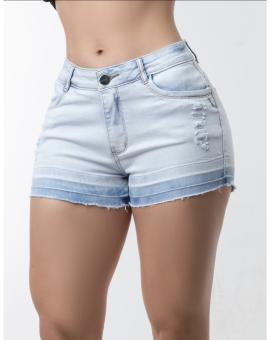 Short Jeans Feminino Cintura Alta Claro Desfiado