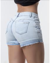 Short Jeans Feminino Cintura Alta Claro Desfiado Atacado na Rua 44 em Goiânia