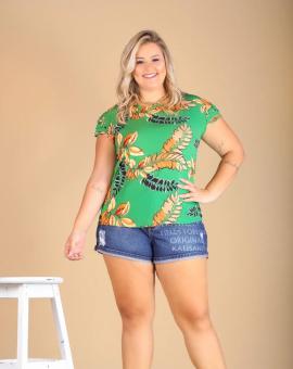 Blusa Feminina Plus Size de Viscose Manga Curta Estampada