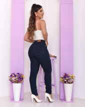 Calça Jeans Feminina Cintura Alta Cós Duplo Tradicional Escura
