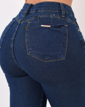 Calça Jeans Feminina Cintura Alta Cós Duplo Tradicional Escura