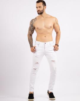 Calça Jeans Masculina Branca com Rasgado
