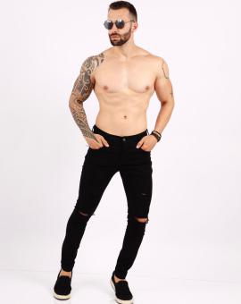 Calça Jeans Masculina Preta Rasgado no Joelho