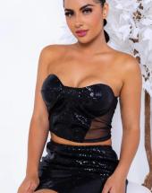 Conjunto de Saia Curta e Cropped Preto com Brilho Atacado na Rua 44 em Goiânia