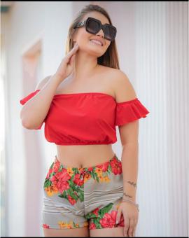 Conjunto Feminino Short e Cropped Ombro a Ombro