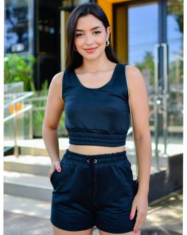 Conjunto Moletom Short e Cropped Preto