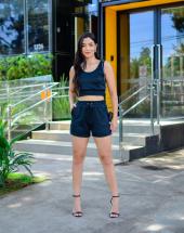 Conjunto Moletom Short e Cropped Preto Atacado na Rua 44 em Goiânia