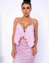 Conjunto Saia Curta e Cropped Decotado de Alcinha Atacado na Rua 44 em Goiânia