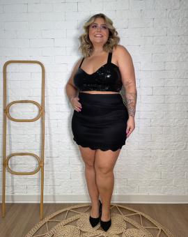 Conjunto Short Saia e Cropped Brilho no Paetê Plus Size
