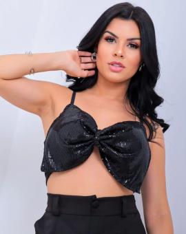 Cropped Paetê Preto de Alcinha Curto