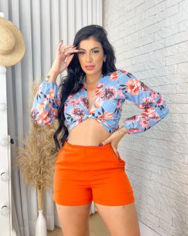 Short Alfaiataria Cintura Alta Laranja