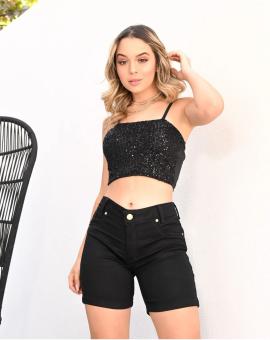 Short Jeans Feminino Preto Cintura Alta Tradicional