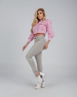 Calça Jeans Bege Feminina Cintura Alta