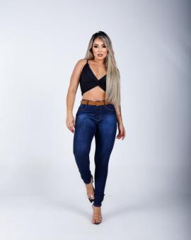 Calça Jeans Feminina Cintura Alta Azul Escuro Básica