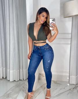 Calça Jeans Feminina Cintura Alta com Lycra
