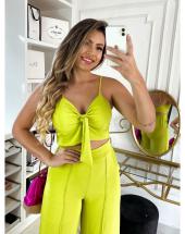 Conjunto Feminino Calça Pantalona e Cropped de Amarrar Crepe Duna no Atacado na Rua 44 em Goiânia 2