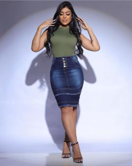 Saia Jeans Evangélica Modelo Secretária Escura