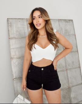 Short Jeans Preto Feminino Cintura Alta