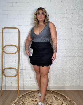 Short Saia Plus Size Bengaline Preto com Zíper