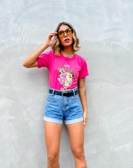 T-Shirt Feminina Estilosa Estampada Rosa Pink