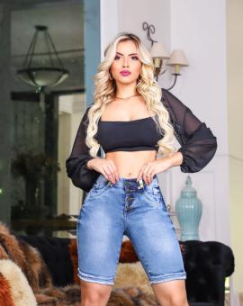 Bermuda Jeans Ciclista Feminina Cintura Alta