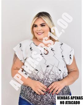 Blusa Feminina Plus Size Manga Curta Viscose Estampada – Atacado