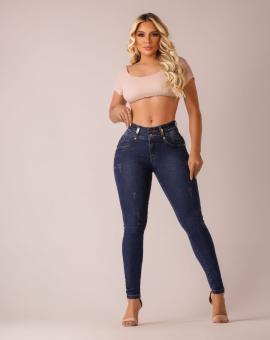 Calça Jeans Feminina Cintura Alta Lavagem Tradicional Escura