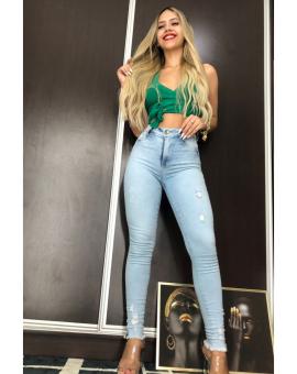 Calça Jeans Premium Cintura Alta Clara Barra Desfiada