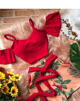 Conjunto Feminino Cropped Ciganinha e Short Estampado