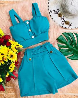 Conjunto Feminino Short Cintura Alta e Cropped com Bojo
