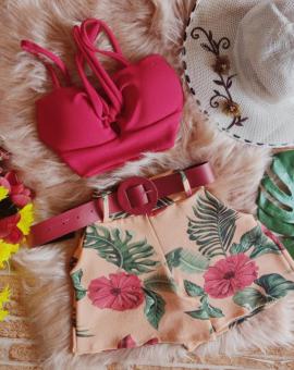 Conjunto Feminino Short e Cropped com Cinto