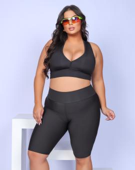 Conjunto Plus Size de Academia Short e Top Preto