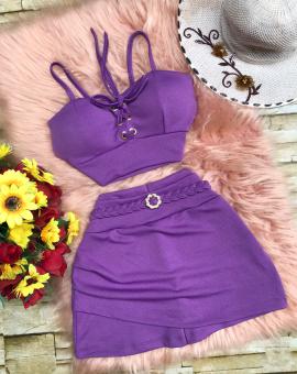 Conjunto Shorts Saia e Cropped no Crepe de Malha