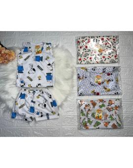 Pijama Bebê Menino Manga Curta Algodão