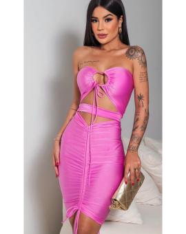 Vestido Curto Rosa Pink Tomara que Caia com Franzido