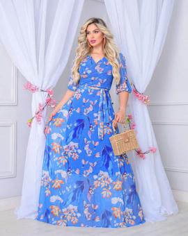 Vestido Evangélico Longo Tule Estampado